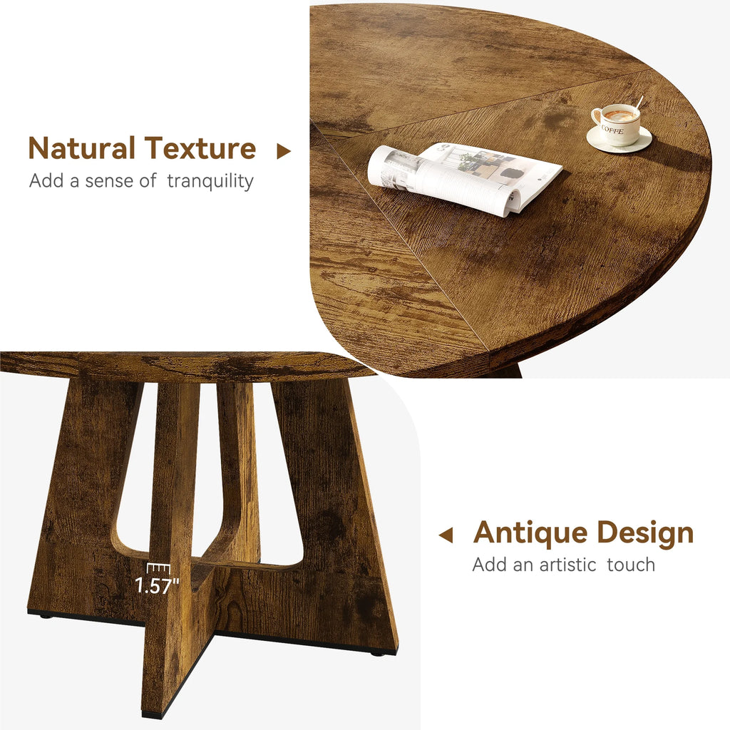 Ensemble de grande table à manger ronde de 47 po pour 4 à 6 personnes, table à manger en bois de style milieu du siècle avec plateau large et piètement en X, table de salle à manger pour la maison, la salle à manger ou le salon (chaises non incluses)