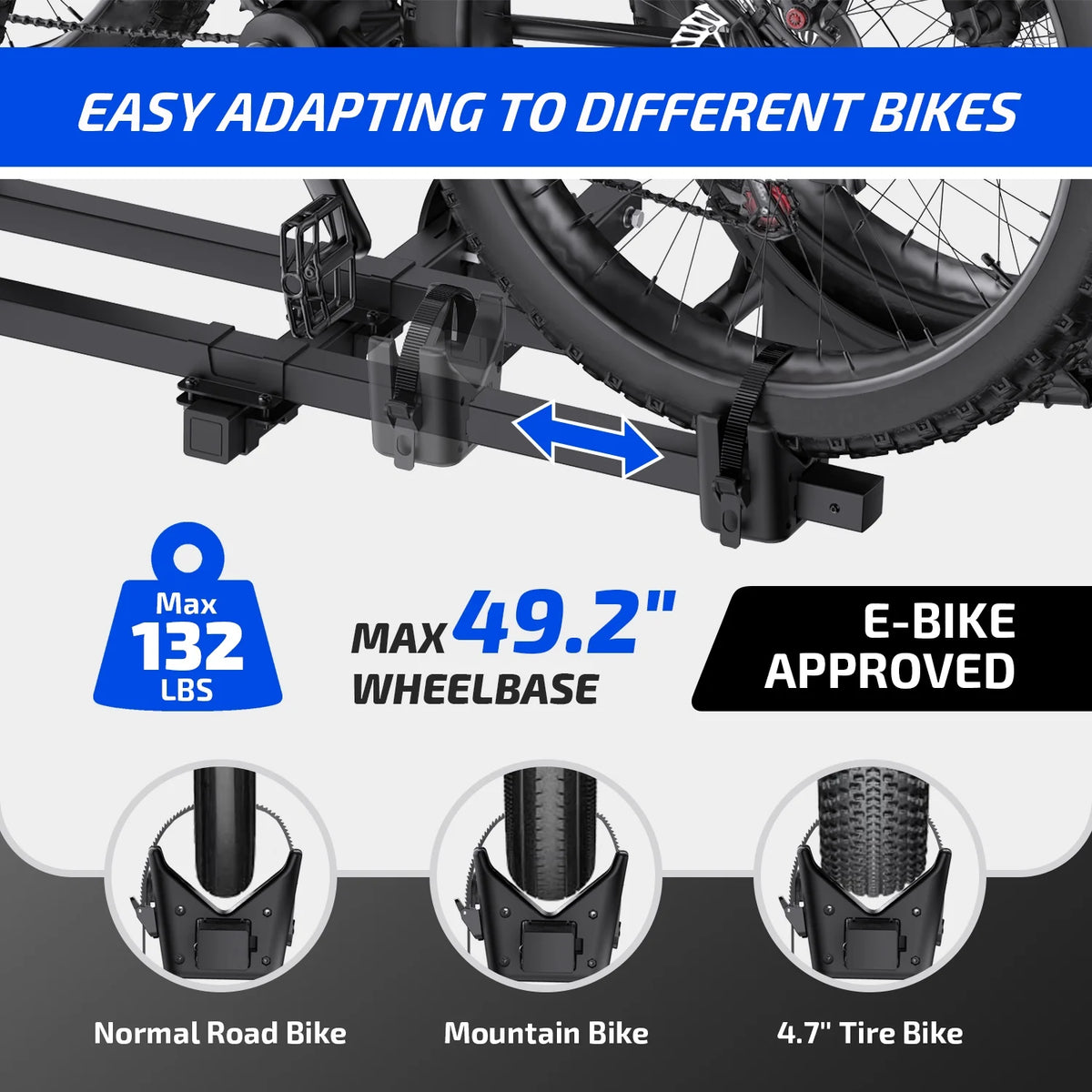 Porte-vélos en acier à plateforme premium Ozark Trail avec capacité de charge de 132 lb, compatible avec les vélos électriques et les récepteurs d’attelage de 2 po