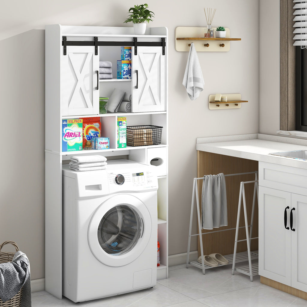 Meuble de rangement au-dessus des toilettes, meuble de rangement de style maisonnette au-dessus des toilettes avec portes coulissantesÉtagère de rangement gain de place pour toilettes, pour salle de bains, toilettes, buanderie