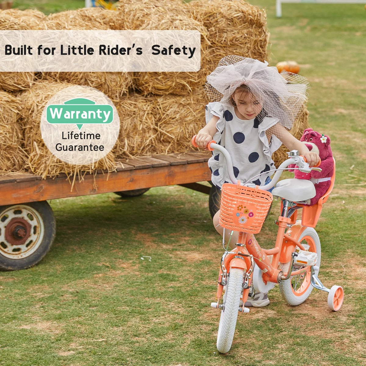 Vélo pour filles Glerc Maggie de 12 pouces pour enfants de 2 à 4 ans, Pêche
