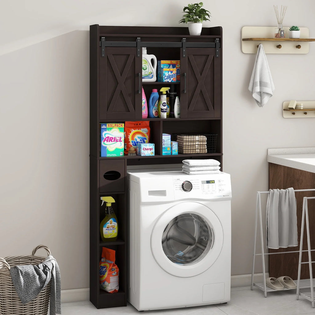 Meuble de rangement au-dessus des toilettes, meuble de rangement de style maisonnette au-dessus des toilettes avec portes coulissantesÉtagère de rangement gain de place pour toilettes, pour salle de bains, toilettes, buanderie