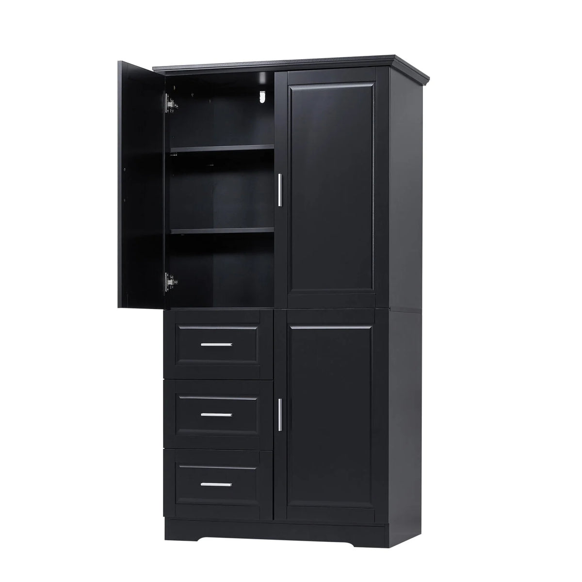 Armoire de salle de bain, meuble de rangement de 62,2 de haut avec portes et étagères, armoire à linge sur pied pour salle de bain, cuisine, salon, grise