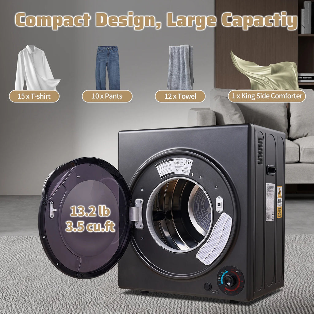 Sèche-linge portables CTT pour le linge 1500W, sèche-linge compact de 3,5 pi³ avec tambour en acier inoxydable, 4 modes de séchage, appartements, VR, dortoirs