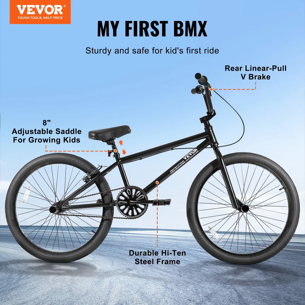 Vélo BMX VEVOR, vélo freestyle à roues de 24 pouces, vélo de course BMX avec 4 pegs, convient aux cyclistes débutants et confirmés, vélo BMX pour adolescents, adultes, hommes et femmes, cadre robuste en acier Hi-Ten, facile à assembler