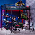 Lit superposé gaming X Rocker Fortress avec bureau et étagères, 1 place, noir/rouge, lit mezzanine, enfants, adolescents