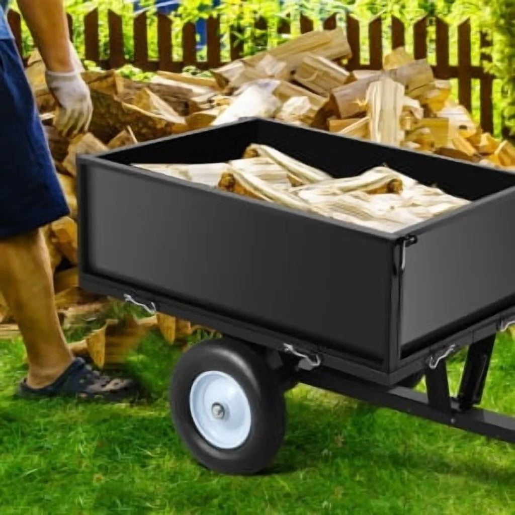 Remorque benne en acier robuste Juiluna, benne de 500 lb, remorque utilitaire de jardin de 12 pi³, avec 2 roues, pour tracteur, VTT, quad et tondeuse autoportée