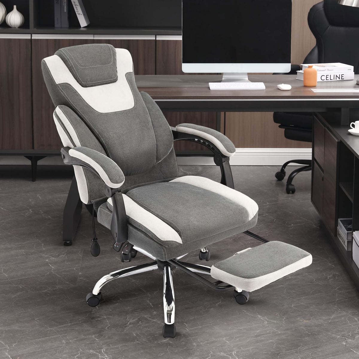 JONPONY Fauteuil de bureau Grande Taille 400lbs, Fauteuils de bureau de direction inclinables avec repose-pieds, Fauteuil de bureau à domicile à dossier haut Accoudoirs épais, Support lombaire ergonomique réglable, RoseBlanc