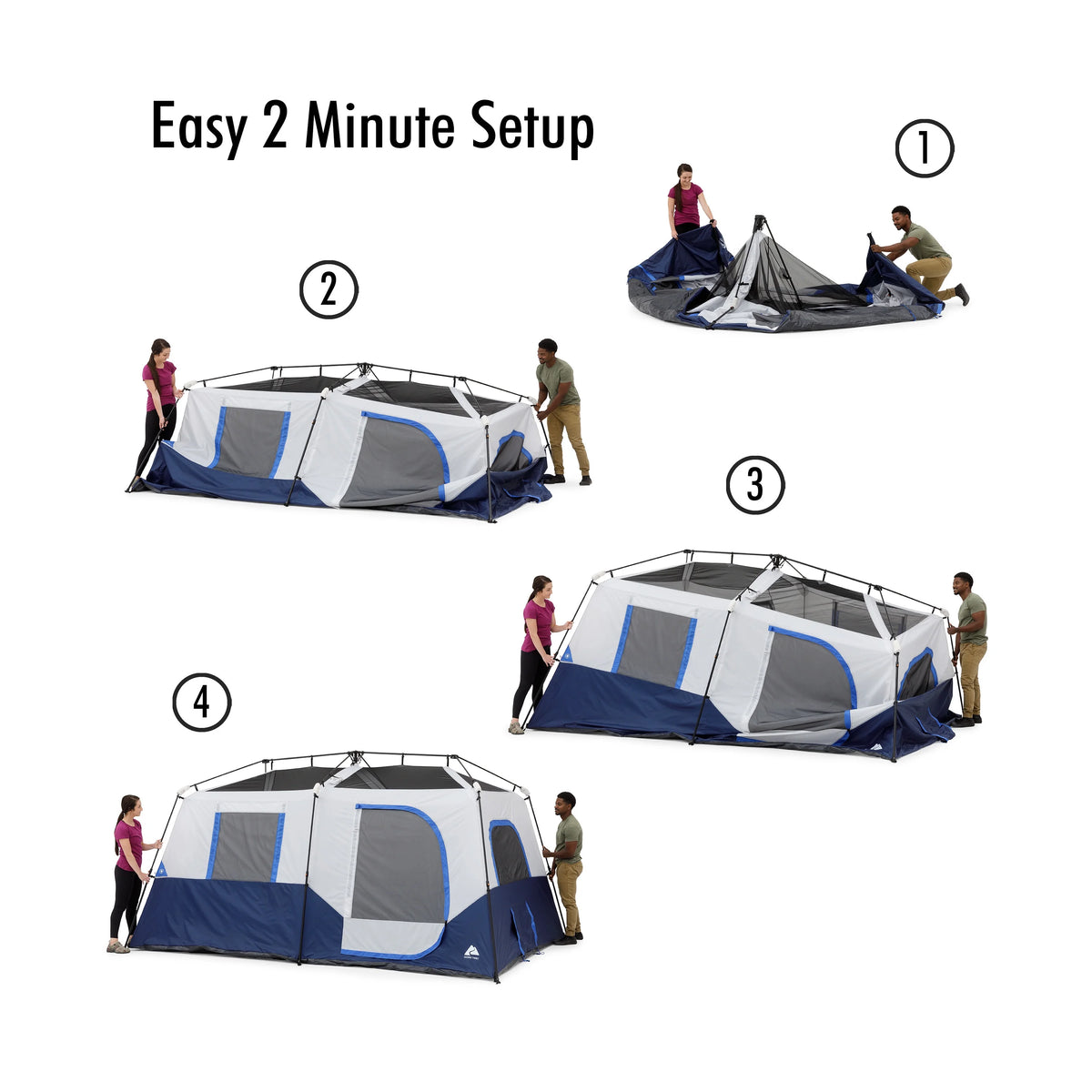 Tente cabane instantanée Ozark Trail pour 8 personnes avec arceaux lumineux LED et enceinte Bluetooth