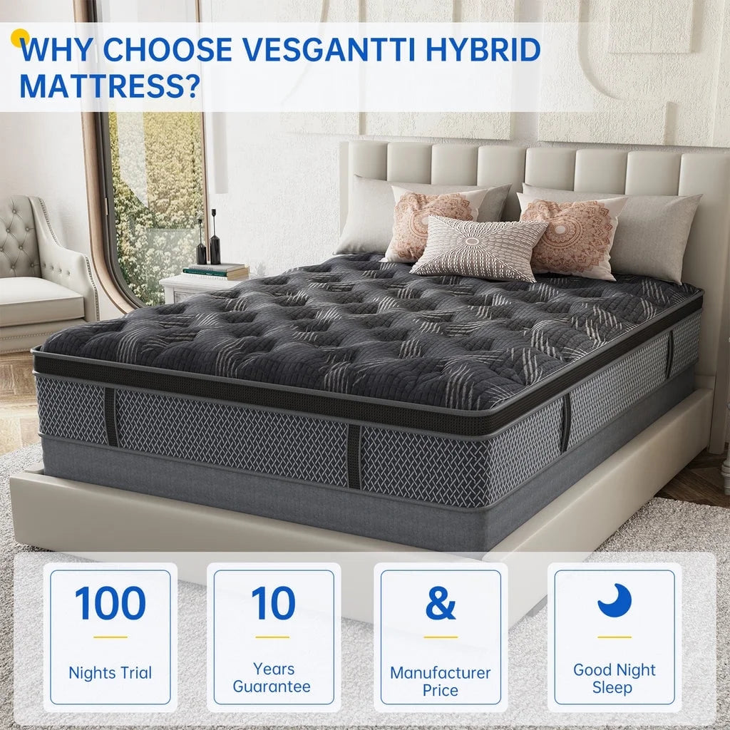 Matelas simple BEHOST de 25,4 cm, matelas écologique en mousse à mémoire de forme certifié CertiPUR-US, matelas hybride simple à ressorts ensachés sans transfert de mouvement