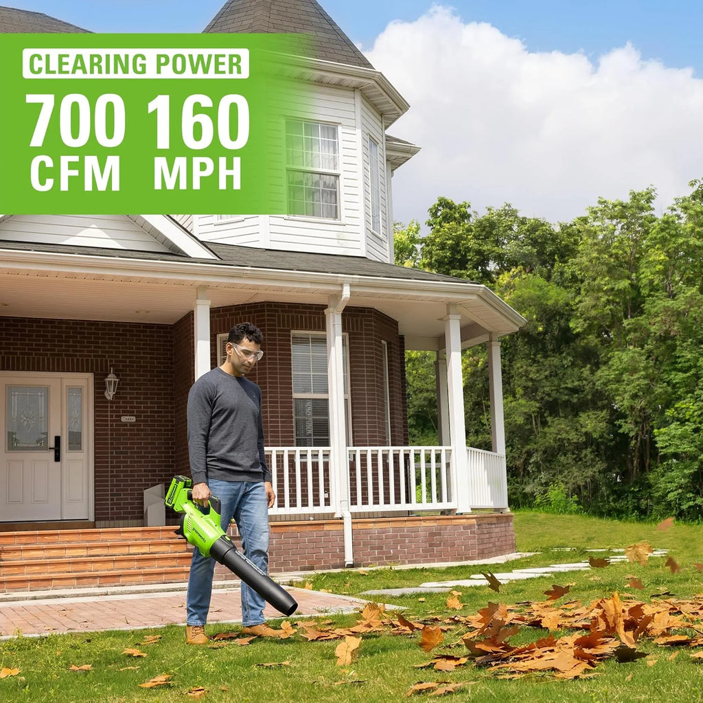 Souffleur axial Greenworks 40V TruBrushless (257 km/h / 700 PCM), batterie 8,0 Ah et chargeur inclus