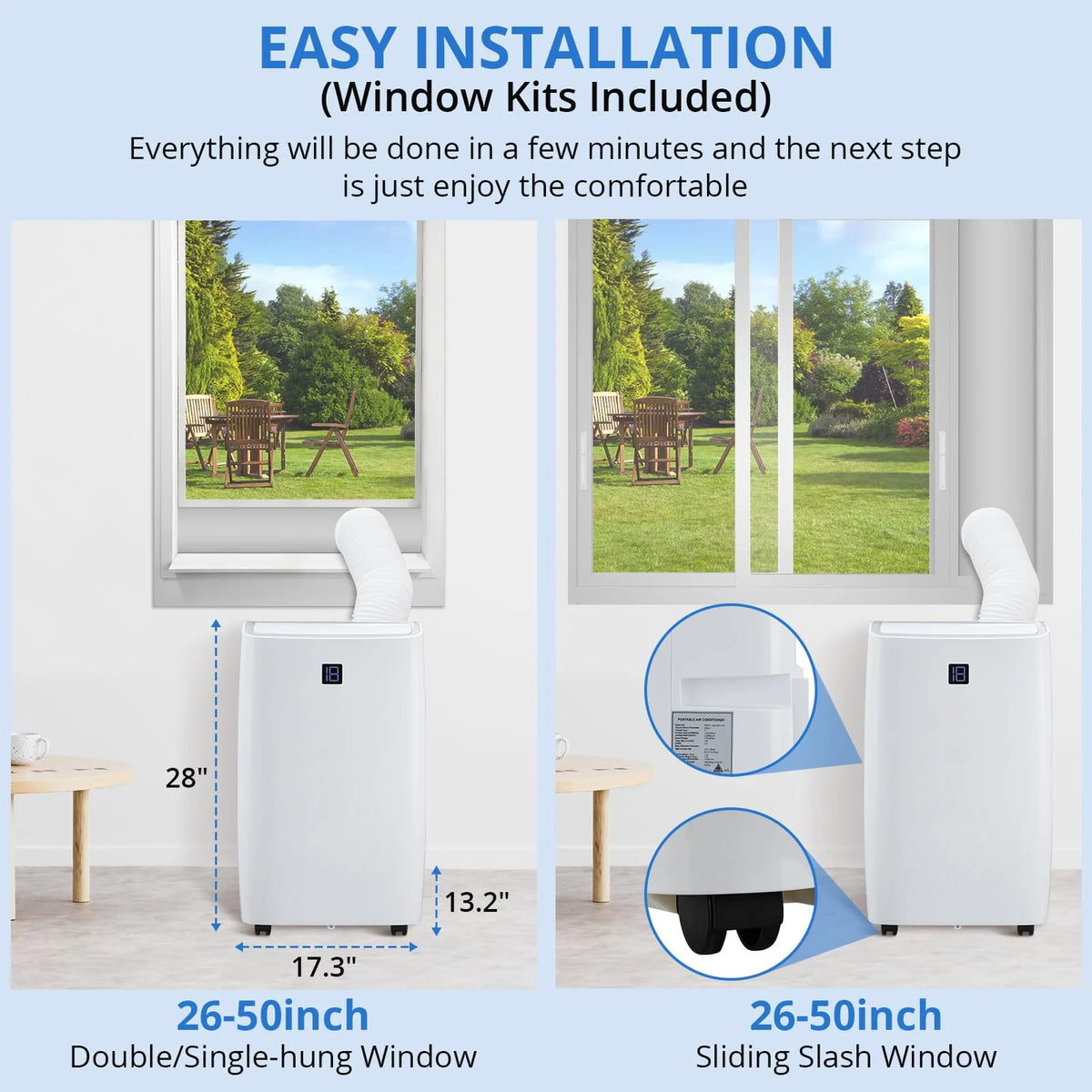 Climatiseurs portables TROPOW 14 000 BTU rafraîchissant jusqu’à 69 m², appareil de climatisation portable 4-en-1 avec télécommande/déshumidificateur/ventilateur à 3 vitesses/mode nuit pour salon, chambre, bureau