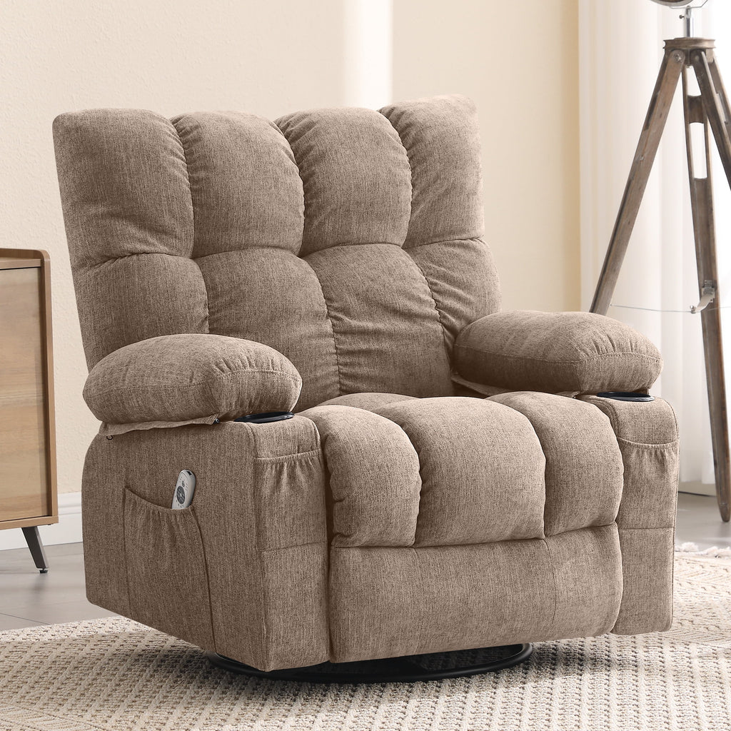 Fauteuil inclinable manuel JONPONY avec fonction de massage et de chauffage, mécanisme d’inclinaison robuste, fauteuil à bascule individuel pour personnes âgées avec porte-gobelets, pour chambre et salle de cinéma maison, gris