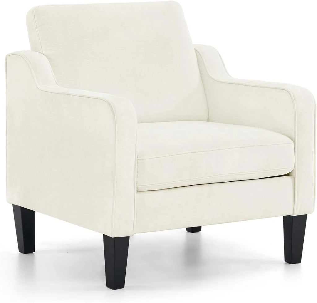 Fauteuil confortable en chenille VINGLI Mid-Century Modern, Blanc crème