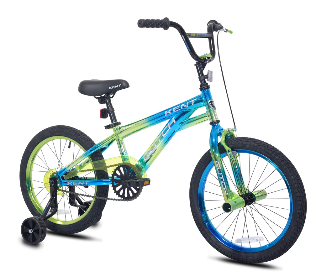 Vélo BMX enfant 18 Kent Glitch, roues de 18 pouces, pour enfants de 6 à 12 ans, bleu/vert