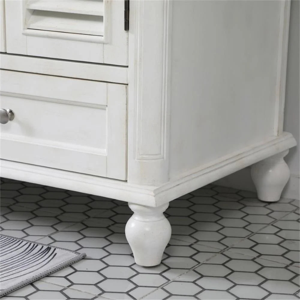 Meuble-lavabo double élégant de 60 pouces pour salle de bain, blanc antique
