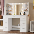 Coiffeuse Lacoo avec miroir et éclairage LED, coiffeuse de maquillage avec 7 tiroirs et 4 étagères, table de toilette avec prise électrique pour chambre ou dressing, blanc