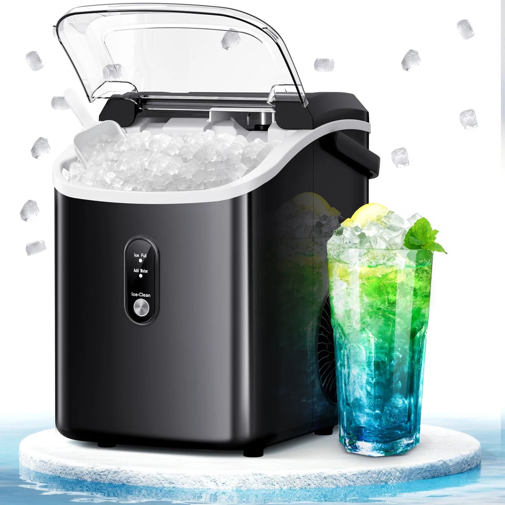 Machine à glaçons Auseo SS Nugget de comptoir avec glaçons tendres à mâcher, 35 lbs/24 h, autonettoyante, pelle à glaçons, acier inoxydable argenté, pour cuisine/bureau/fête