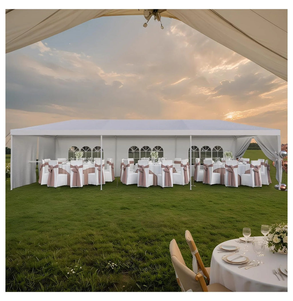 Tente de réception robuste de 10' x 30' - Chapiteau de mariage imperméable avec parois latérales amovibles, abri de type pavillon pour événements en plein air (Blanc)