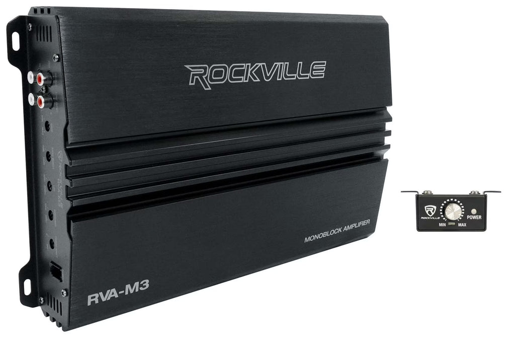 Amplificateur mono pour voiture Rockville RVA-M3 V2 4000w Crête/1000w RMS @ 1 Ohm + télécommande