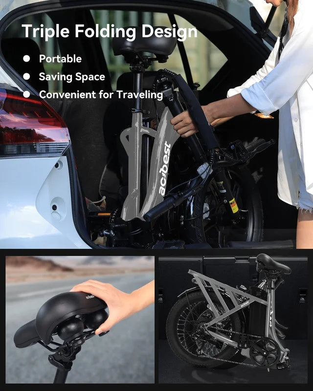 Vélo électrique Actbest pour adultes, Mars 20'' Pneu large Vélo pliant électrique avec moteur de pointe 1200W, 7 vitesses 28MPH, Batterie amovible 48V 499Wh, Potence de vélo réglable, Vélo électrique pliable UL2849 (Noir)