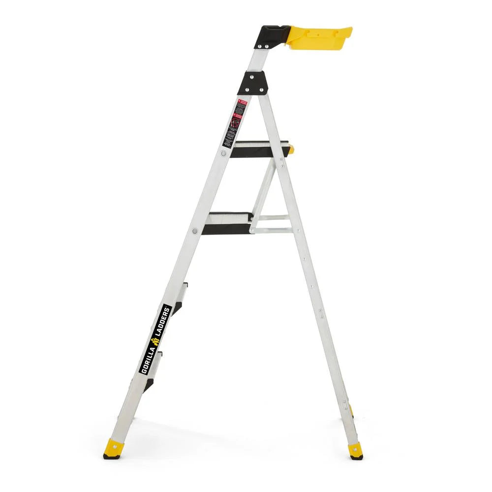 Échelle Gorilla Ladders robuste à double plateforme amovible avec seau de chantier, 5,5 pi, aluminium, multicolore