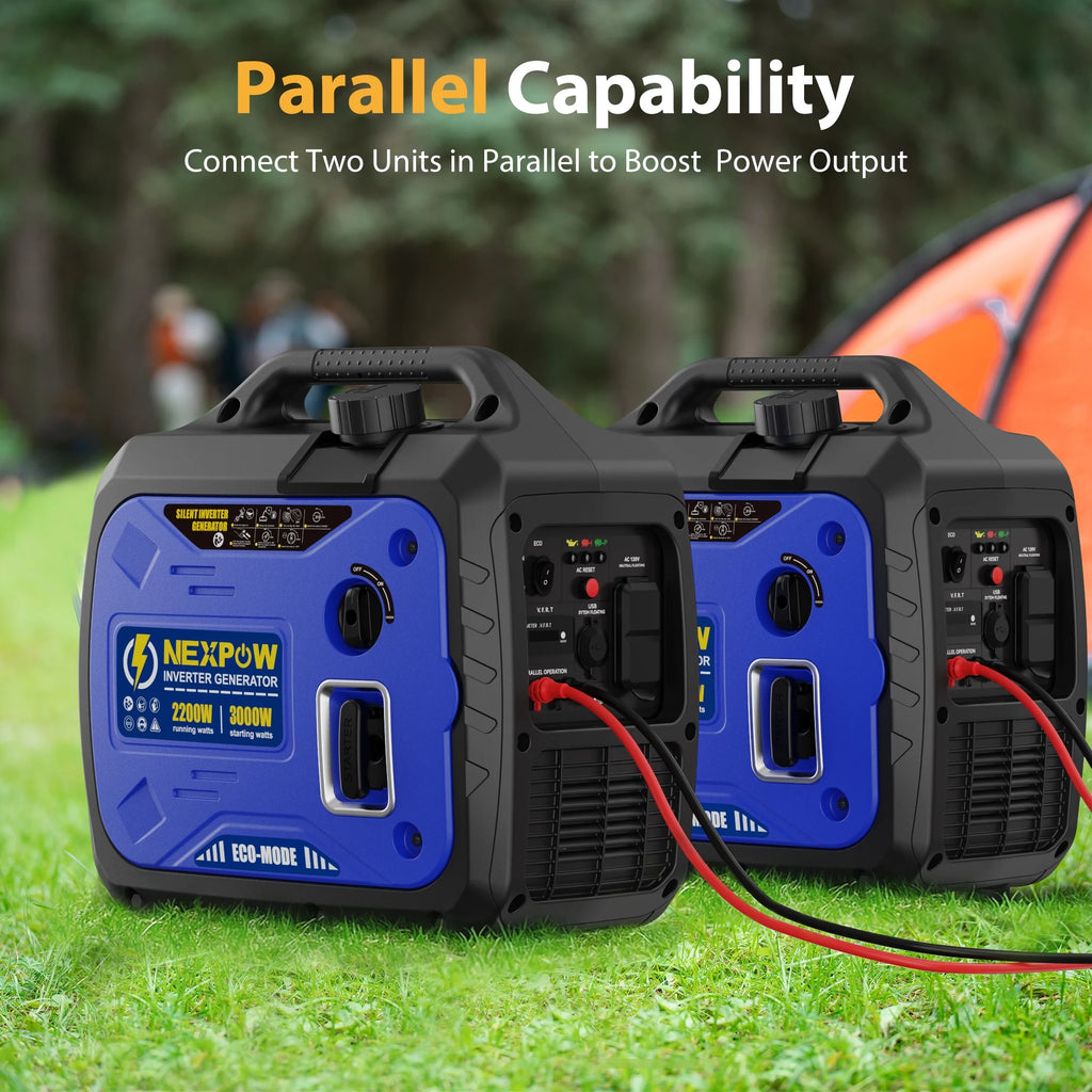 Génératrice portable avec onduleur NEXPOW 3000 W, légère et à essence, pour alimentation de secours à la maison et au camping, mode éco, couplage en parallèle, protection contre les surcharges