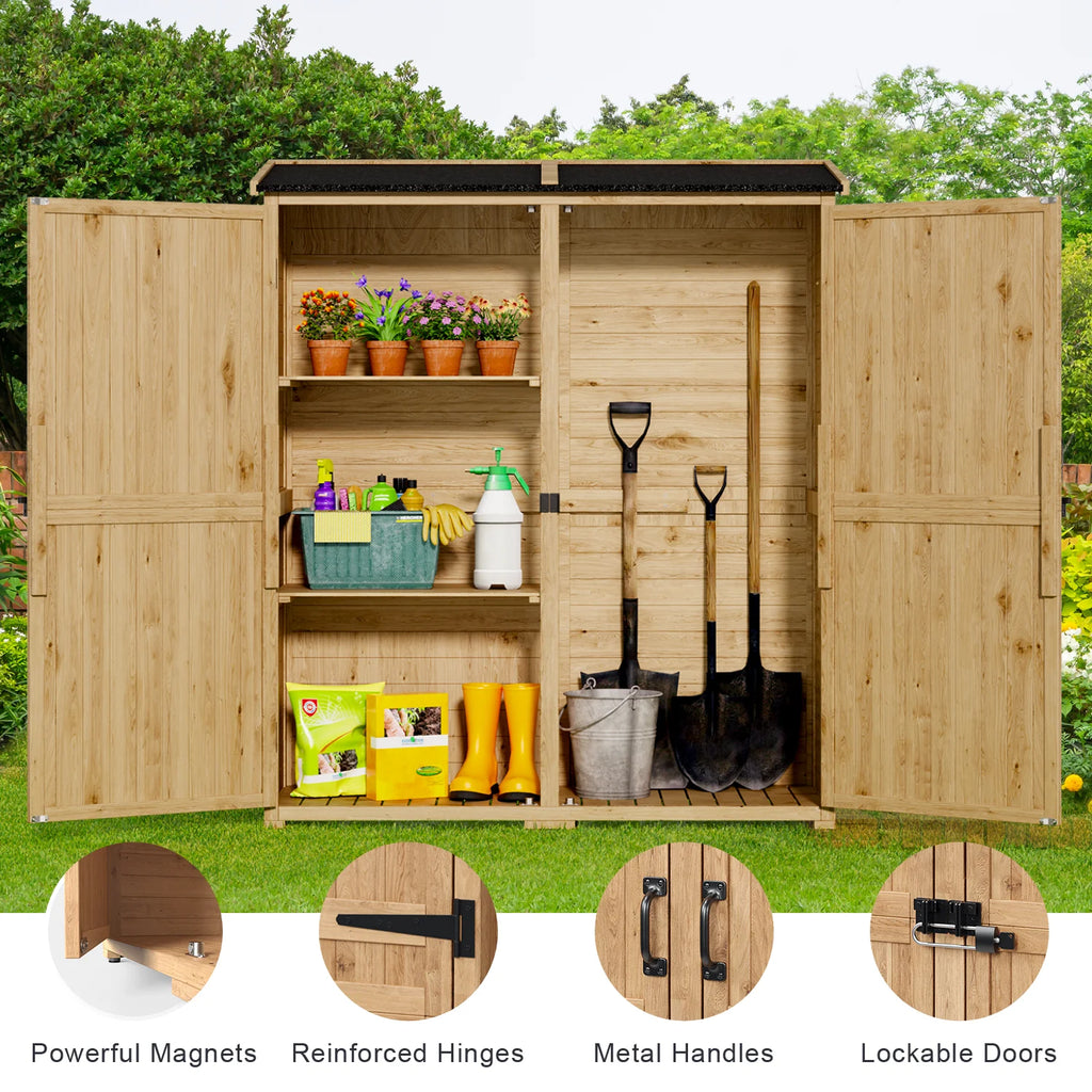 Abri de rangement extérieur large Aiho 55 avec portes doubles verrouillables - Abri de jardin résistant aux intempéries pour terrasse, jardin et pelouse, gris