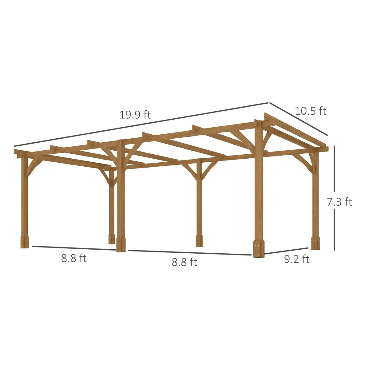 Pergola en bois 20x10 pieds, tonnelle de jardin pour vigne - Marron foncé