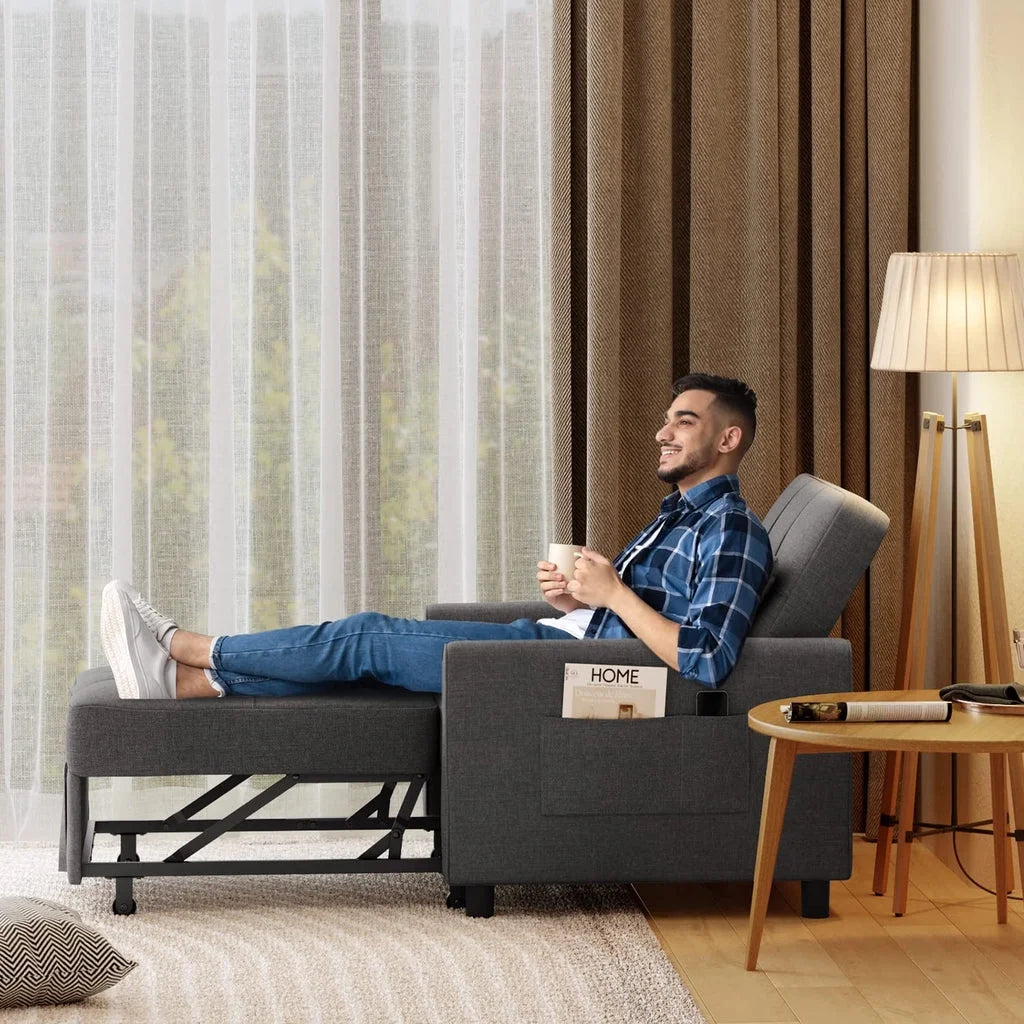 Fauteuil convertible avec couchage, canapé-lit convertible 3-en-1 Aiho avec fauteuil inclinable et couchage gigogne - Gris foncé