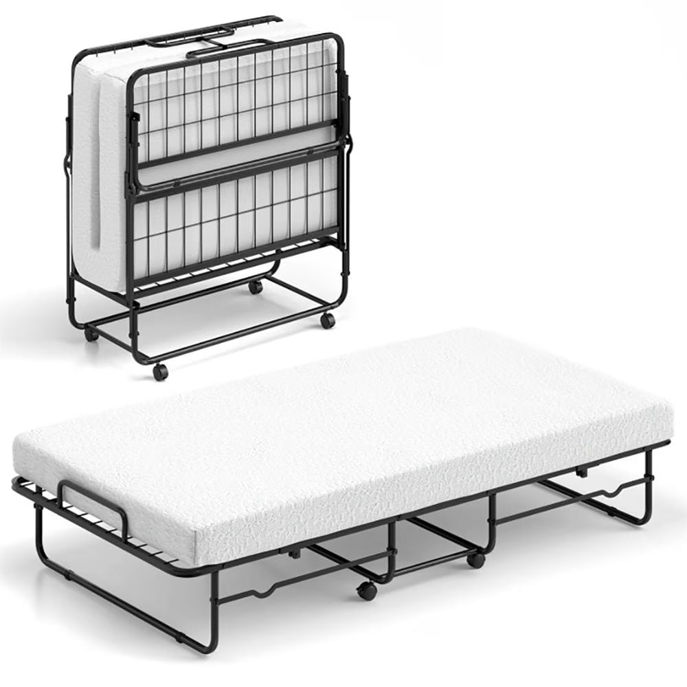 Lit pliant 1 place Kepooman avec matelas en mousse à mémoire de forme et cadre en métal robuste