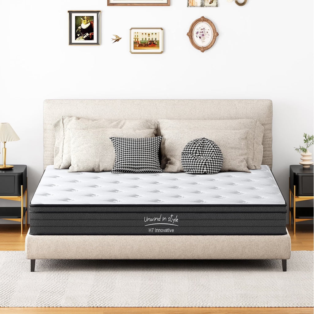 Matelas hybride King SOGES de 254 cm pour adultes, matelas en mousse à mémoire de forme, fermeté moyenne, ressorts ensachés