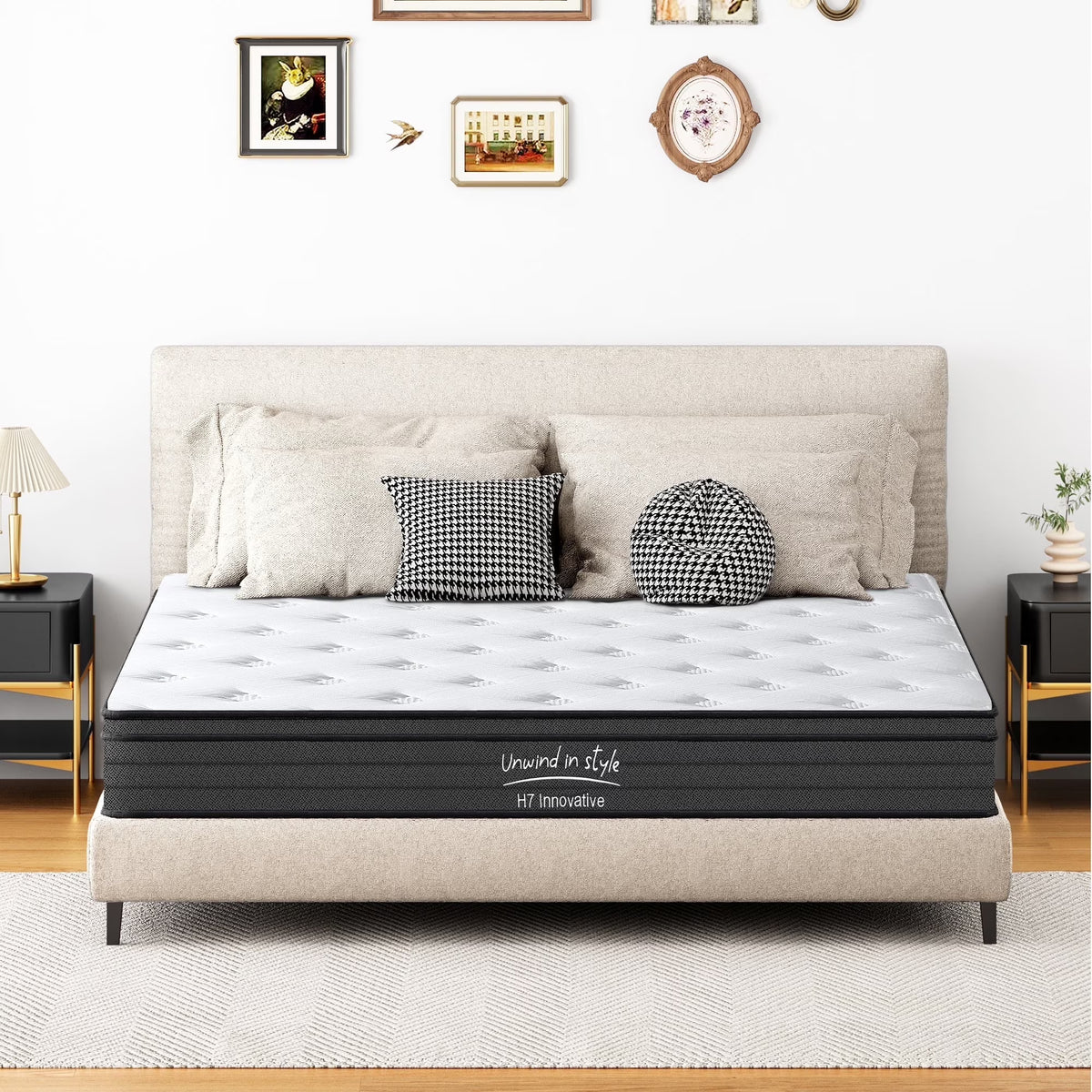 Matelas hybride King SOGES de 254 cm pour adultes, matelas en mousse à mémoire de forme, fermeté moyenne, ressorts ensachés