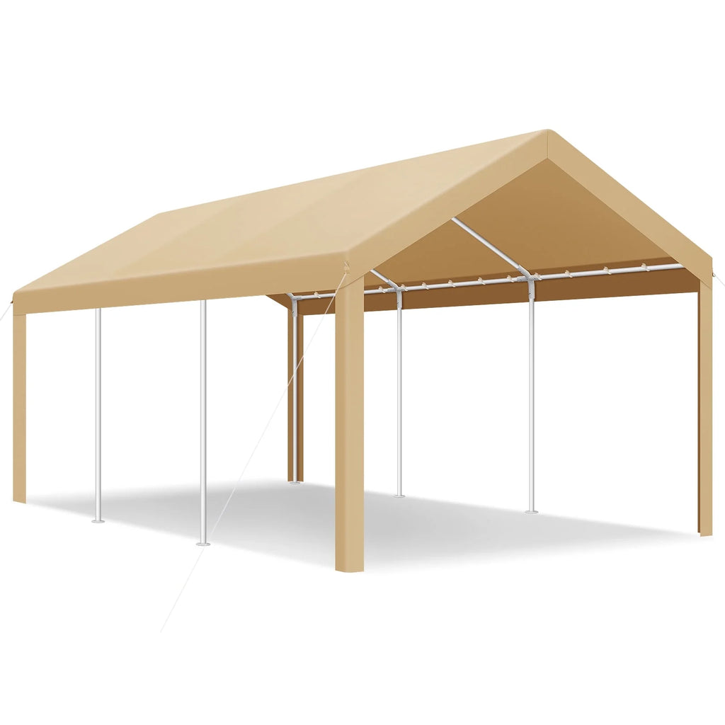 COBIZI Carport 10'x20' Grande tente pour voiture robuste avec structure en acier thermolaqué, garage portable avec parois latérales et portes amovibles, auvent pour voiture avec bâche toutes saisons pour fête en plein air, anniversaire, gris