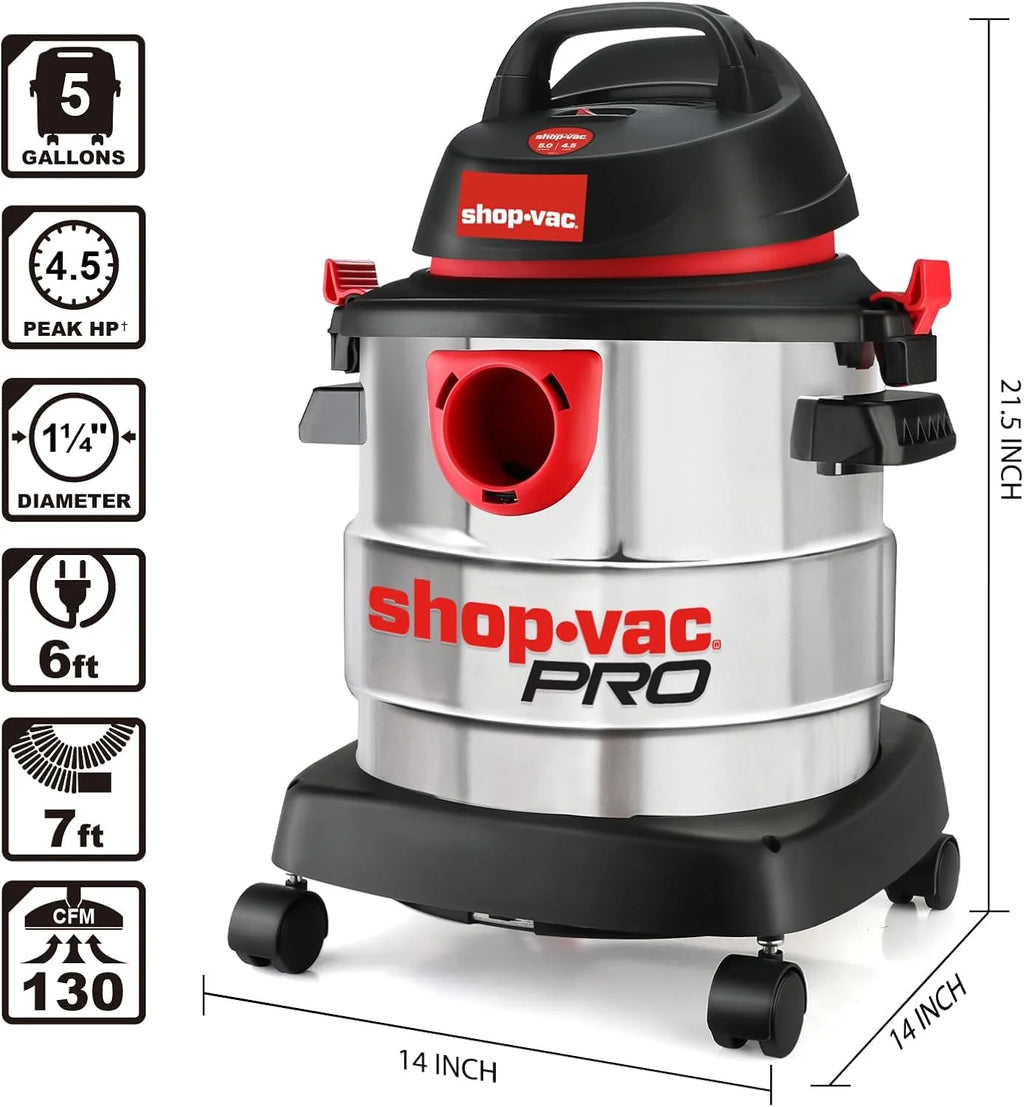 Shop-Vac 5989300, 20 litres, aspirateur électrique filaire eau et poussière 4,5 HP pour garage, argenté
