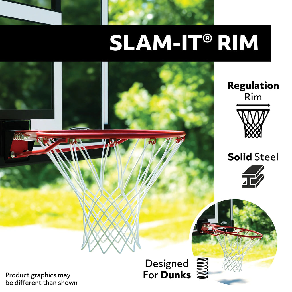 Panier de basket portable incassable Lifetime de 48 pouces avec bras robuste réglable et arceau Slam-It, modèle C 90585 – Jeu en plein air