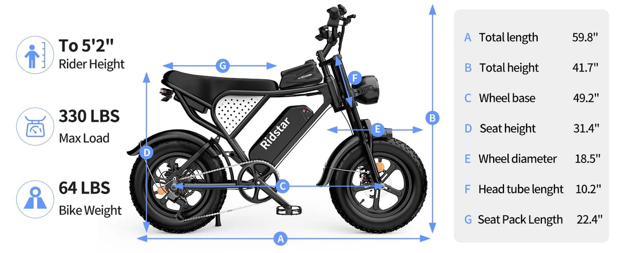 Vélo électrique Ridstar pour adultes, 1200 W, 32 mi/h, moto tout-terrain électrique 48 V 20 Ah, vélo de montagne à pneus larges de 20 pouces et 7 vitesses, UL2849