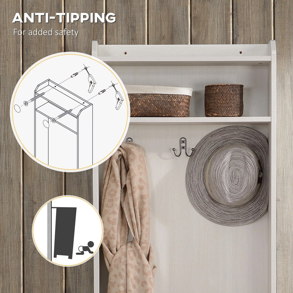 HOMCOM Vestiaire d’entrée rustique avec banc de rangement pour chaussures, banc d’entrée avec porte-manteau, porte-manteau décoratif avec étagères de rangement pour couloir ou entrée, blanc