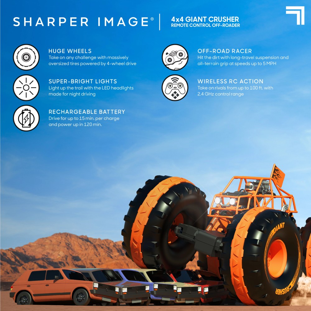 Sharper Image? 4¡Á4 Giant Crusher Camion télécommandé 4WD. Monster Truck tout-terrain à grande vitesse. Orange