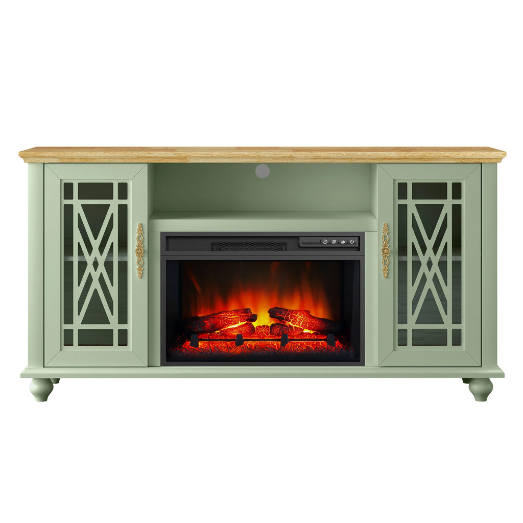 Meuble TV FESTIVO Elegant 61 avec cheminée - Vert
