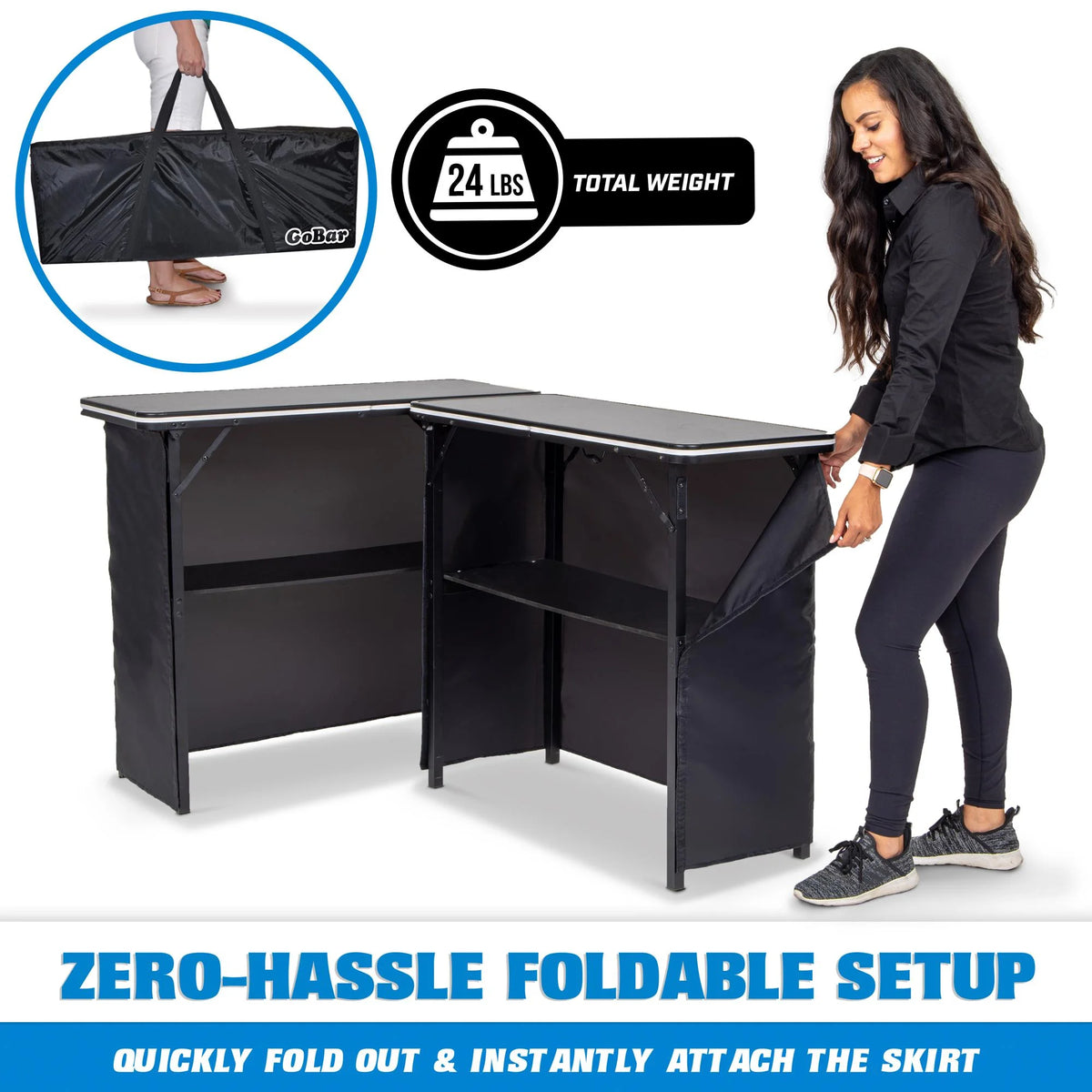 Ensemble de table de bar double portable GoBar avec éclairage LED multicolore - Station mobile de barman pour événements - Valise de transport incluse