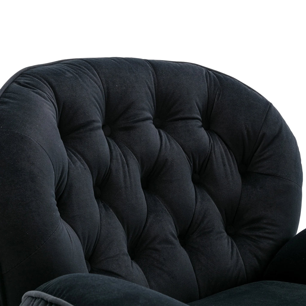 Fauteuil d'appoint pivotant en velours avec pouf, fauteuil méridienne moderne avec structure en métal et repose-pieds, fauteuil confortable pour la lecture, salon, chambre, bureau, bleu