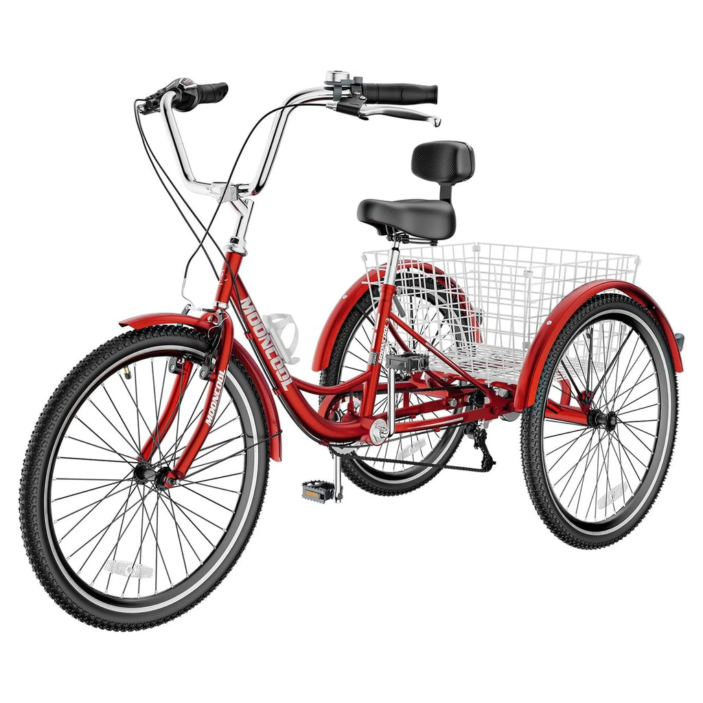 MOPHOTO 24 Tricycle pour adulte, Vélo à 3 roues 7 vitesses avec panier pour les courses, l'exercice, Tricycle avec selle réglable pour hommes, femmes et seniors