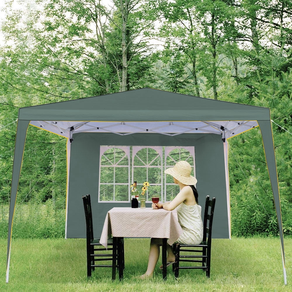 HOTEEL Chapiteau pop-up 10x10 avec murs latéraux, Tente imperméable pour fêtes et événements de mariage, Gazébo d'extérieur instantané avec sac de transport, piquets, cordes et sacs de sable, Noir