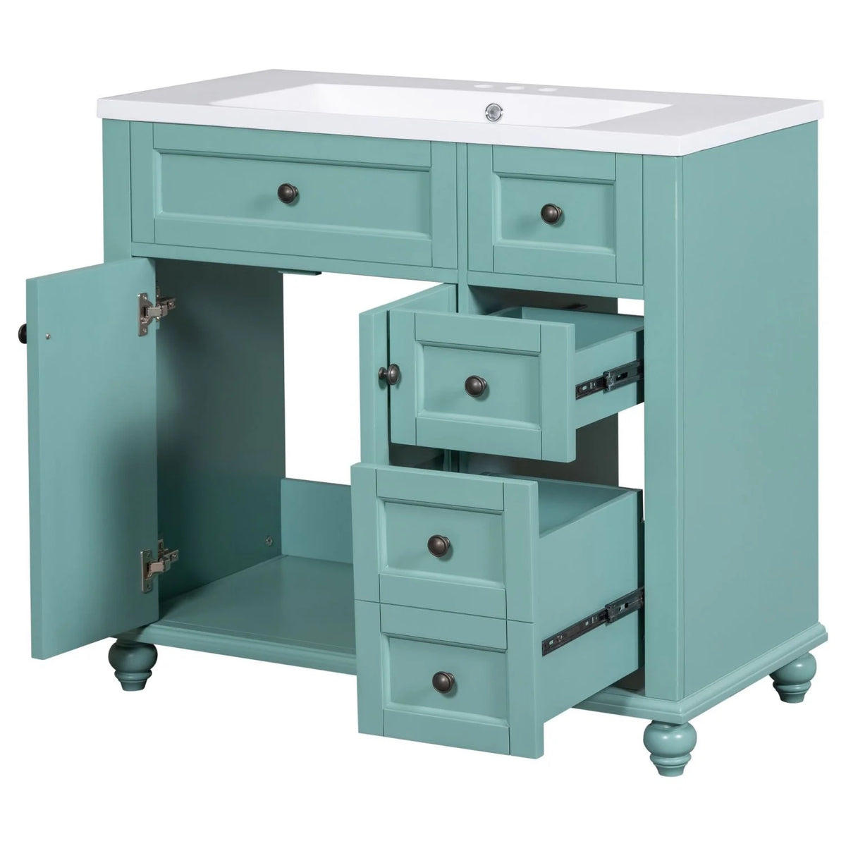 Meuble-lavabo de salle de bains Harper & Bright Designs 30 avec lavabo, armoire de salle de bains avec plateau en céramique, portes et tiroir de rangement multifonctionnels, vert