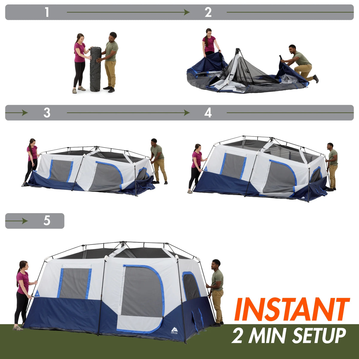 Tente cabane Ozark Trail 13' x 9' pour 8 personnes avec arceaux lumineux à LED, 32 lb