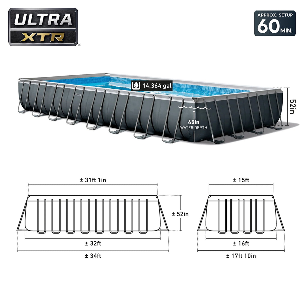 Boîte ouverte Ensemble piscine rectangulaire Intex Ultra XTR 32 pi x 16 pi x 52 po avec pompe