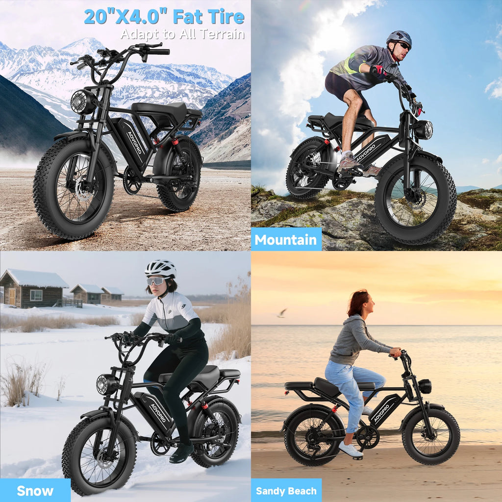 Vélo électrique AOVOPRO AP20 pour adultes, pneus larges 20 x 4,0, vélo tout-terrain 750 W, VTT électrique 48 V 15,6 Ah UL2849