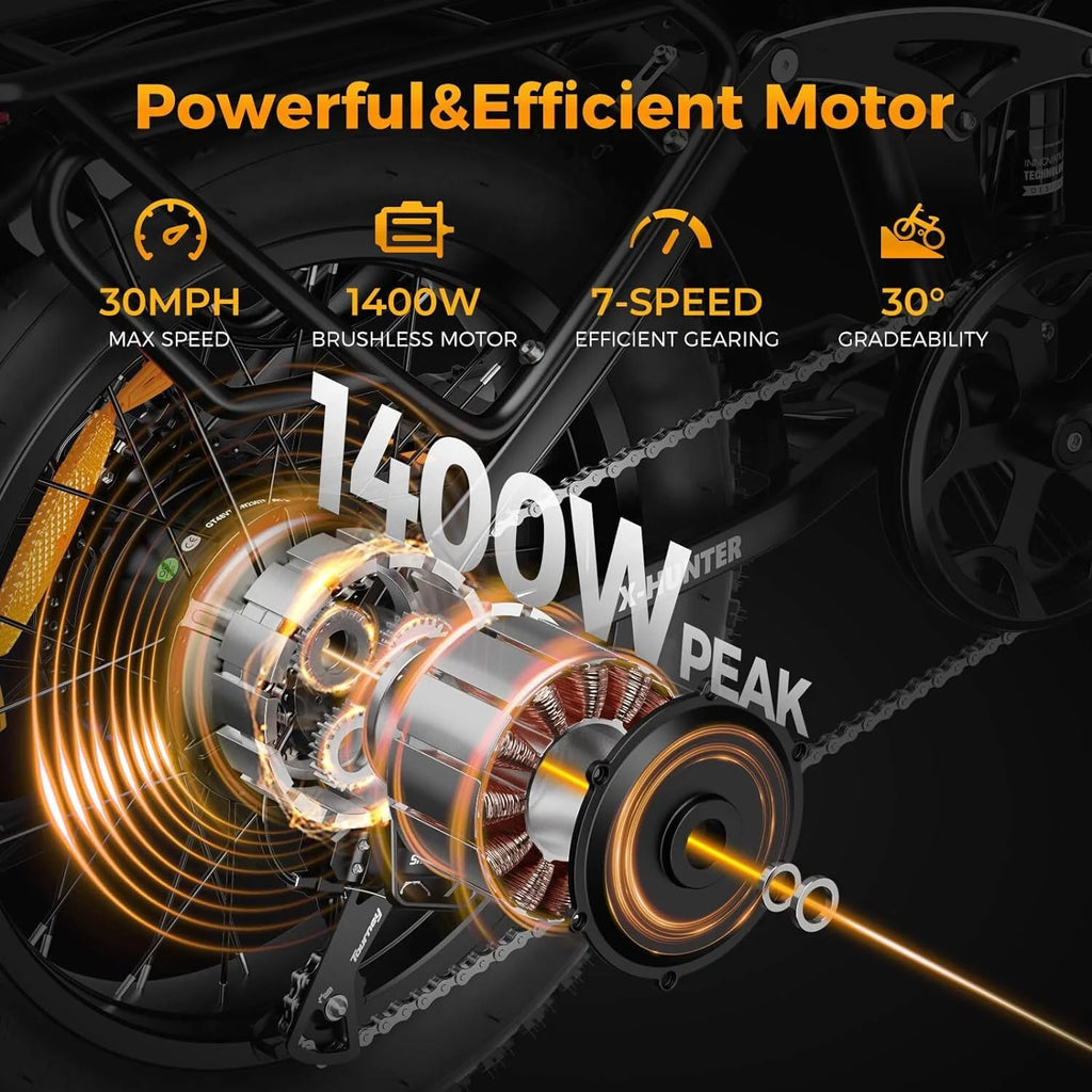 Vélo électrique Jasion X-Hunter pour adultes, vélo électrique avec moteur de 750 W et batterie amovible 48 V 13 Ah, vélo électrique pliant avec pneus larges 20 x 4,0, suspension intégrale, 7 vitesses