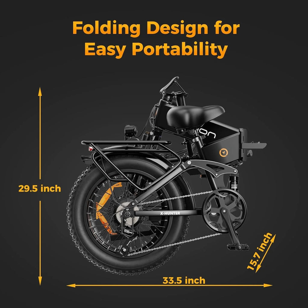 Vélo électrique Jasion X-Hunter pour adultes, vélo électrique avec moteur de 750 W et batterie amovible 48 V 13 Ah, vélo électrique pliant avec pneus larges 20 x 4,0, suspension intégrale, 7 vitesses