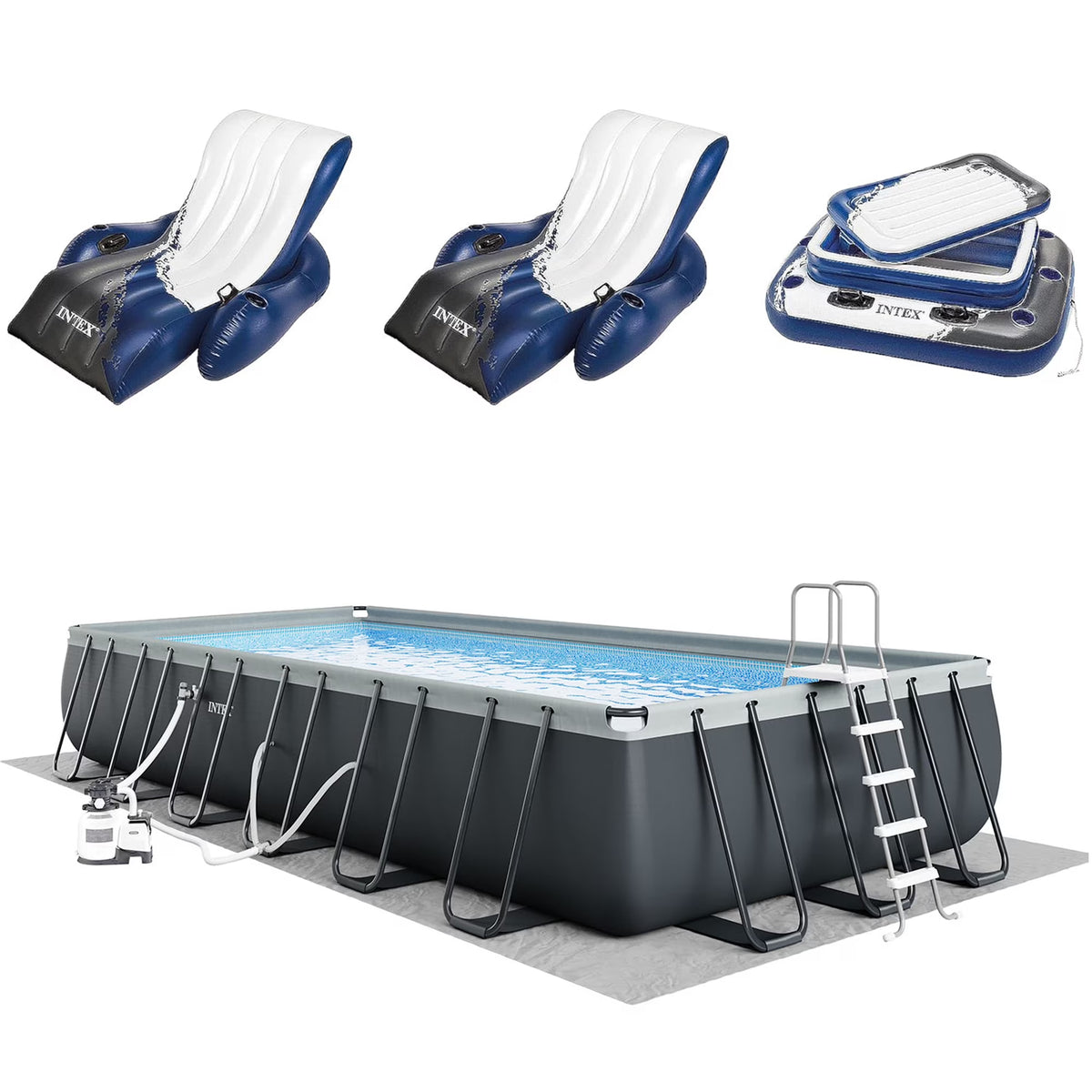 Piscine hors-sol INTEX Ultra XTR 7,32 m x 3,66 m x 1,32 m, bouées (lot de 2) et glacière gonflable